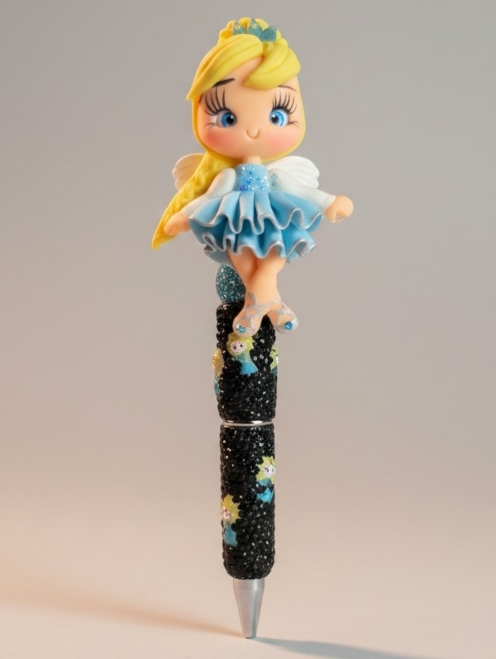 Custom Handmade Luxury Bling Pen - Artisan Clay Doll - Elsa